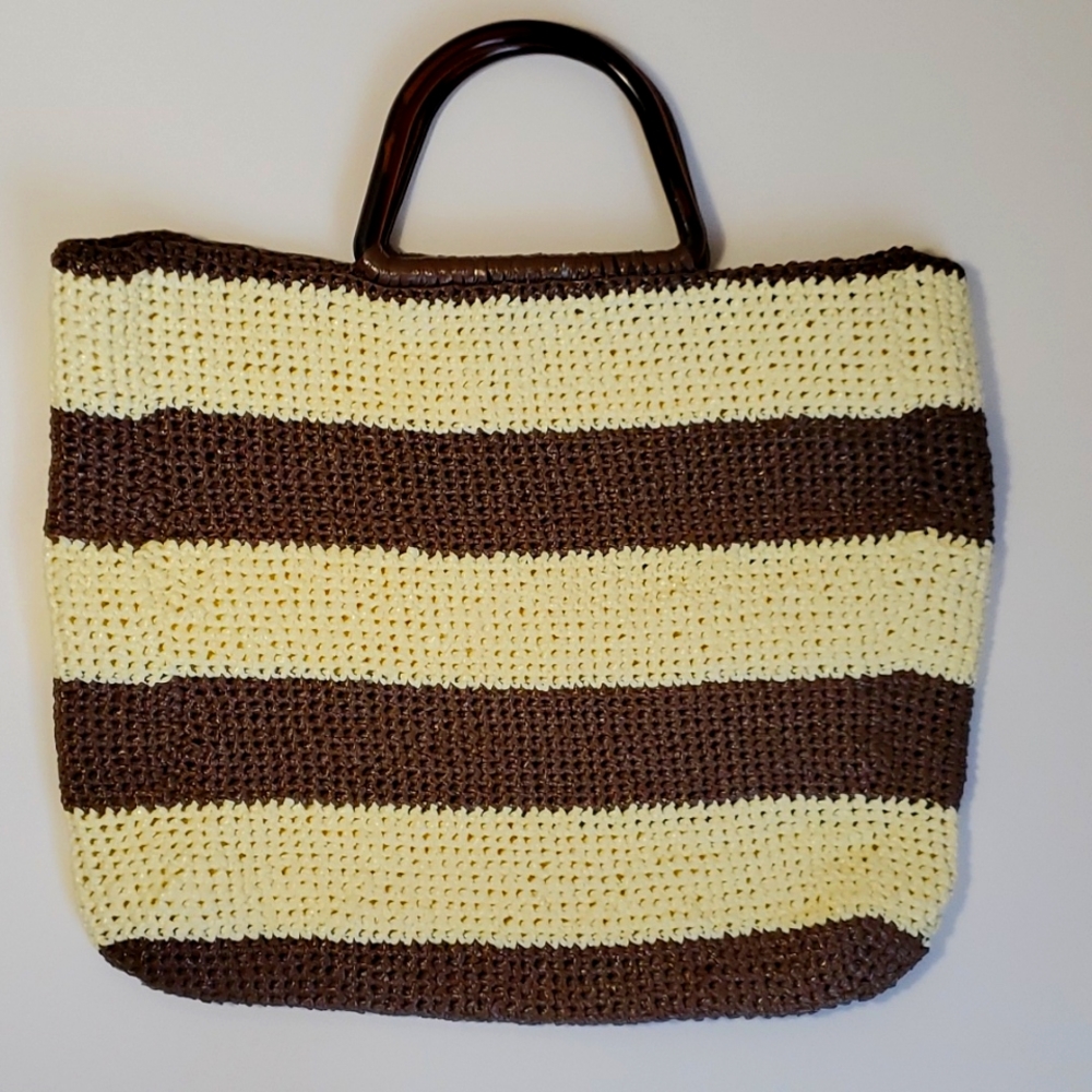 Creme and Brown Crocheted Tote